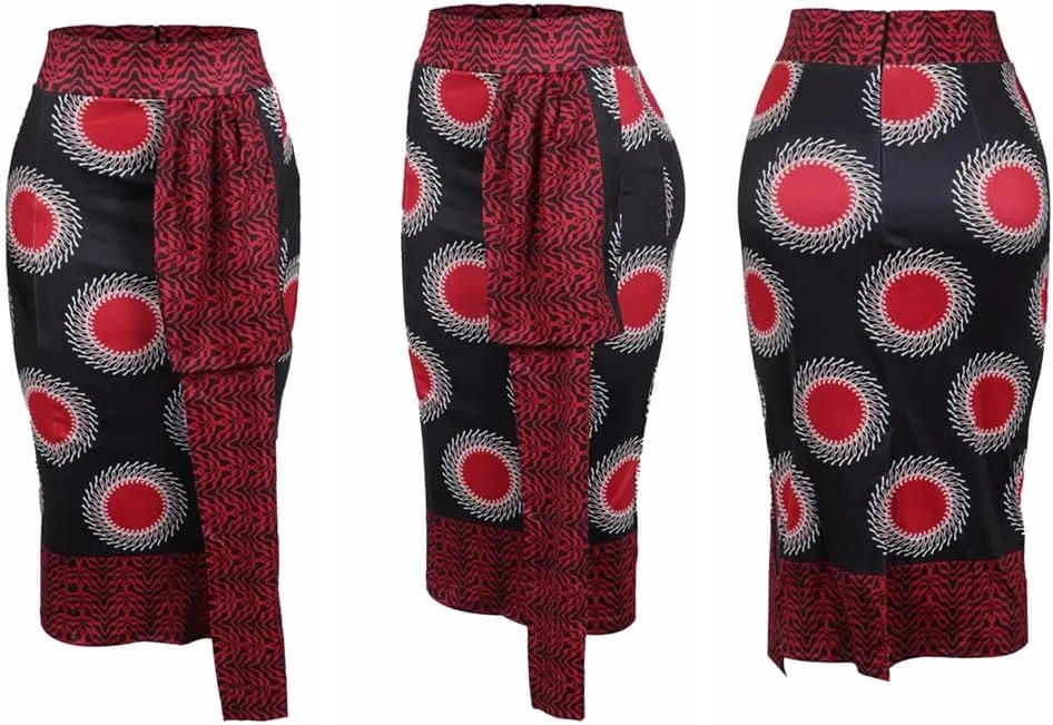 THLAI Women Paisley Midi Skirt Print Bodycon Long Skirt High Waist African Skirt Split Skirt