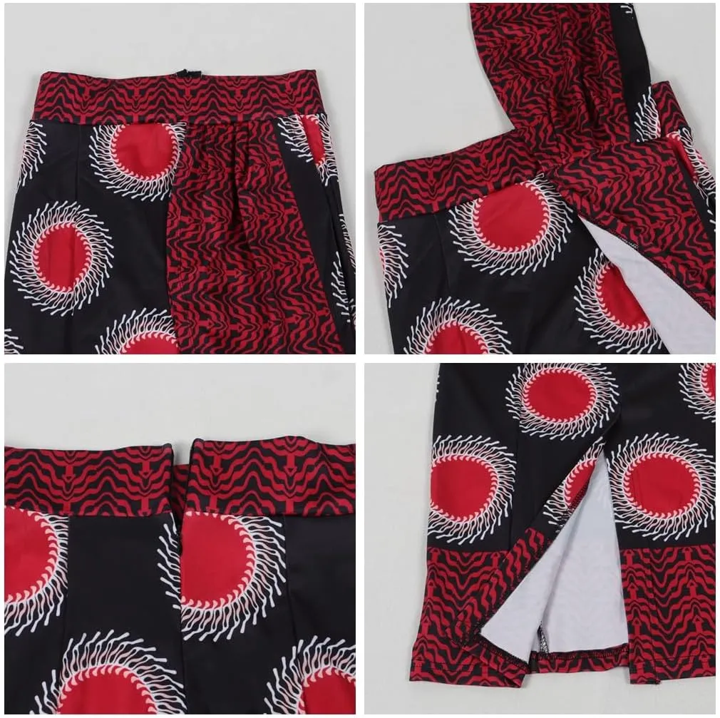 THLAI Women Paisley Midi Skirt Print Bodycon Long Skirt High Waist African Skirt Split Skirt