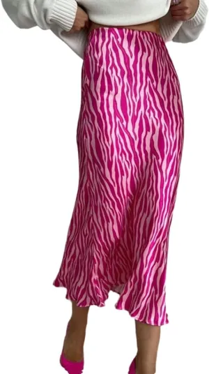 THLAI Womens Skirt Midi Skirt Print A-Line Long Skirts Spring Summer Skirt High Waist Fishtail Skirt