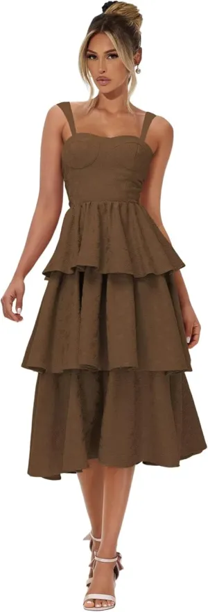 Tiered Jacquard Satin Prom Dresses Tea Length Wedding Guest Dress Floral Print Formal Evening Gowns