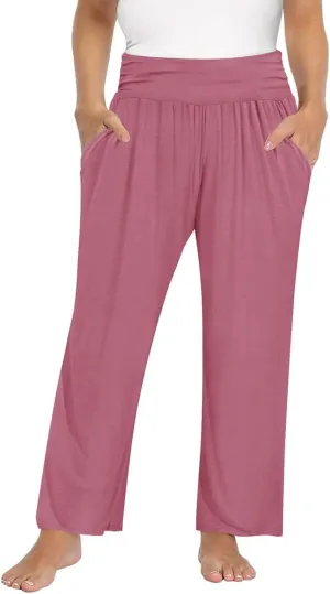 TIYOMI Plus Size Summer Pants Womens Wide Leg Lightweight Casual Soft Yoga Athletic Flowy Loose Trouser All Seasons Pant