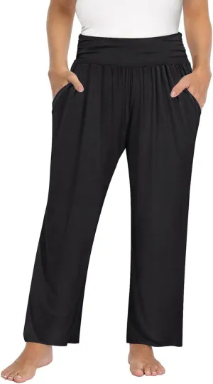 TIYOMI Plus Size Summer Pants Womens Wide Leg Lightweight Casual Soft Yoga Athletic Flowy Loose Trouser All Seasons Pant