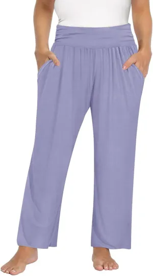 TIYOMI Plus Size Summer Pants Womens Wide Leg Lightweight Casual Soft Yoga Athletic Flowy Loose Trouser All Seasons Pant
