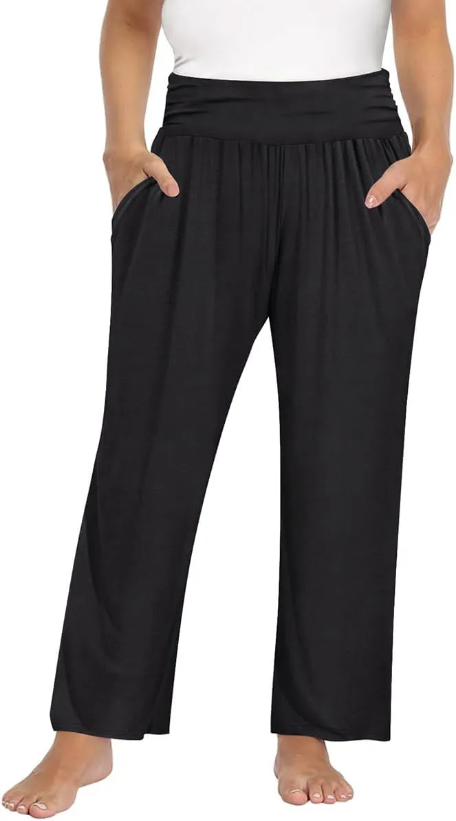 TIYOMI Plus Size Summer Pants Womens Wide Leg Lightweight Casual Soft Yoga Athletic Flowy Loose Trouser All Seasons Pant