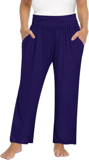TIYOMI Plus Size Summer Pants Womens Wide Leg Lightweight Casual Soft Yoga Athletic Flowy Loose Trouser All Seasons Pant