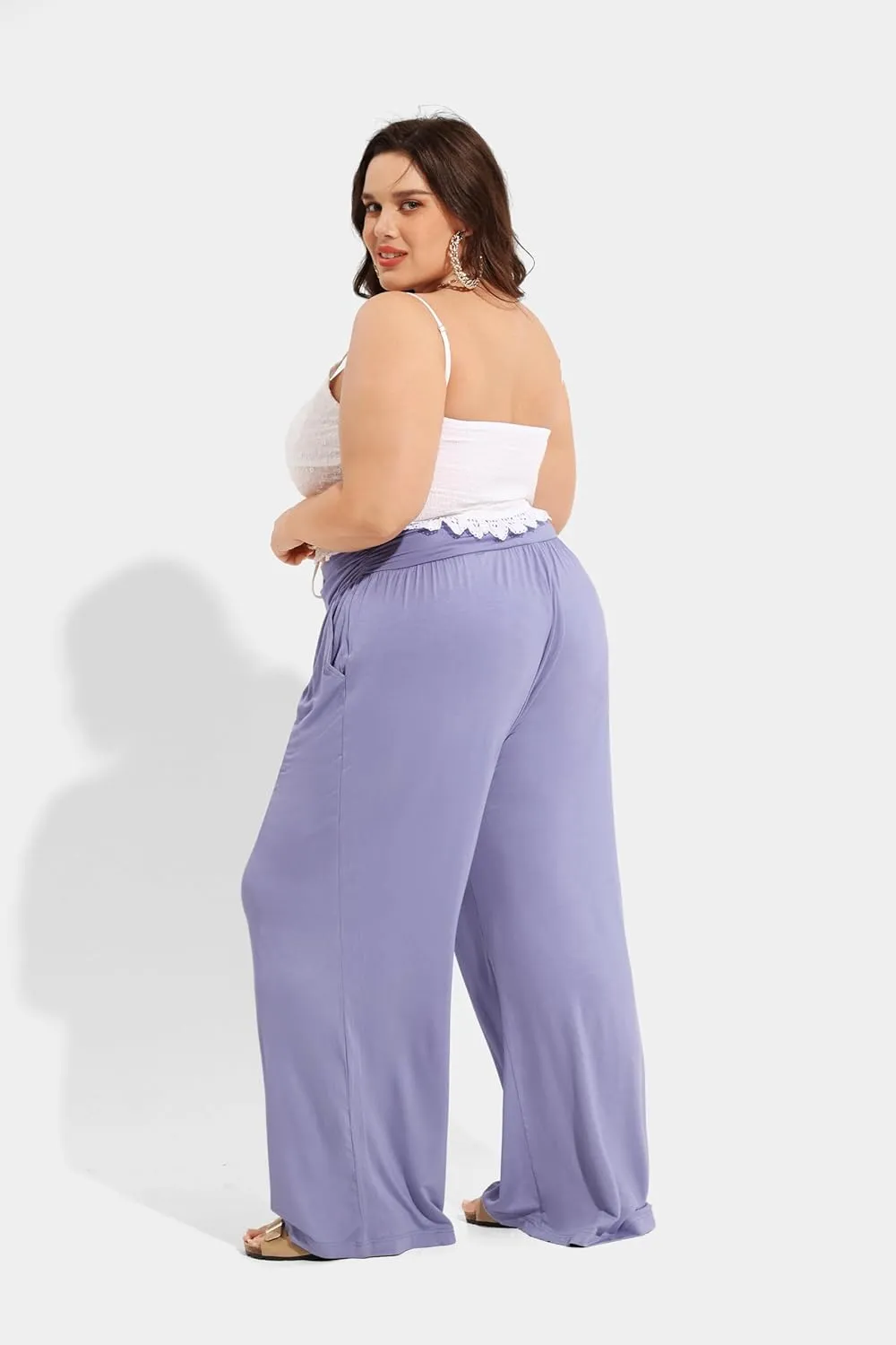 TIYOMI Plus Size Summer Pants Womens Wide Leg Lightweight Casual Soft Yoga Athletic Flowy Loose Trouser All Seasons Pant