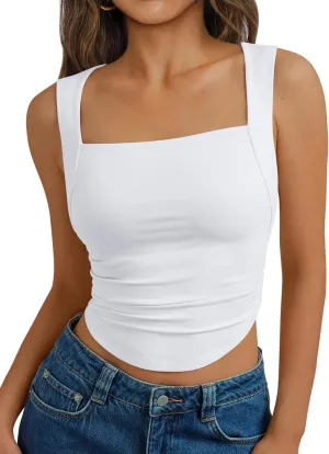 Trendy Queen Womens Summer Tank Tops Going Out Crop Shirts Square Neck Cute Y2k Fashion Clothes Spring Outfits 2025