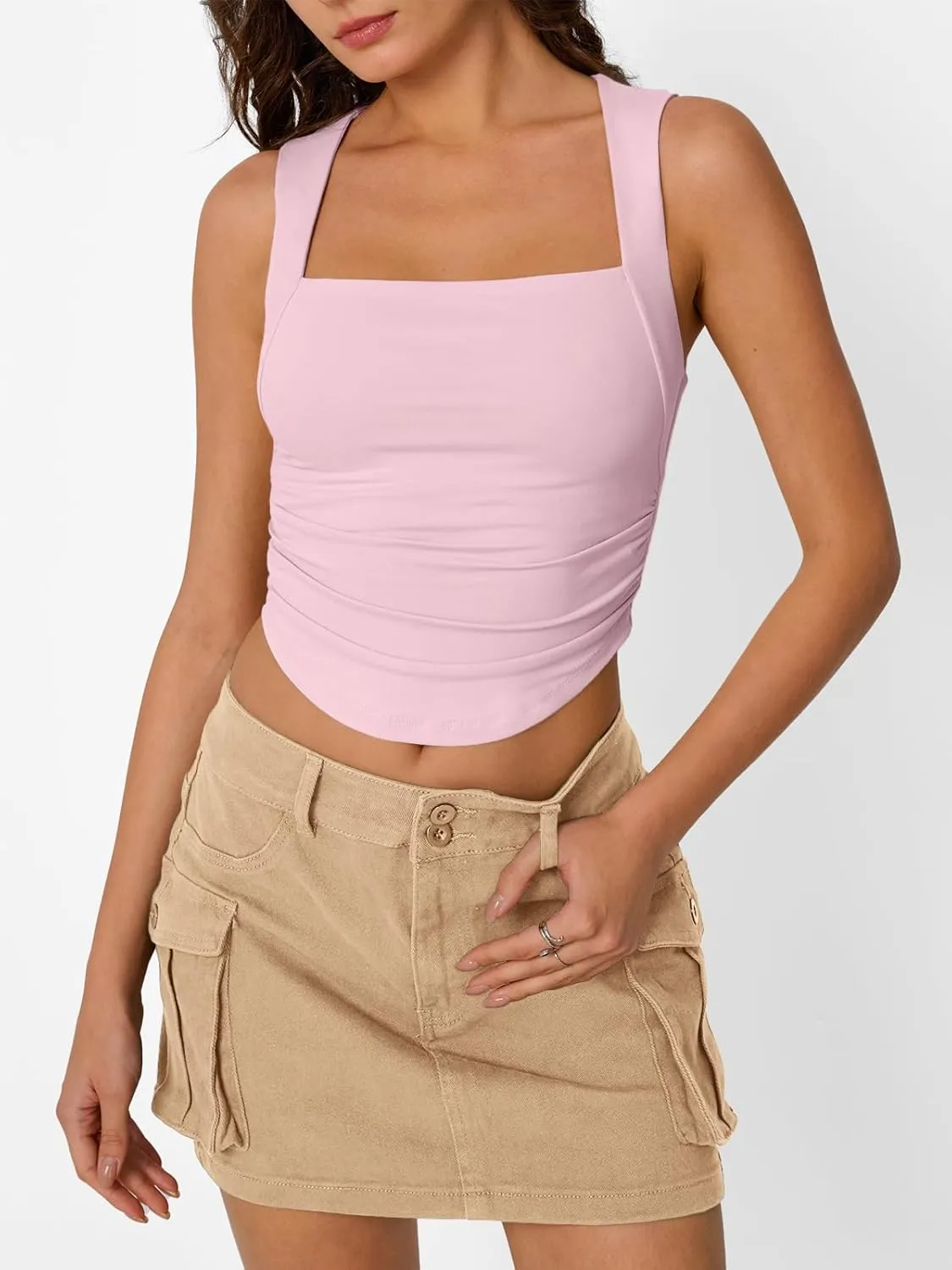 Trendy Queen Womens Summer Tank Tops Going Out Crop Shirts Square Neck Cute Y2k Fashion Clothes Spring Outfits 2025
