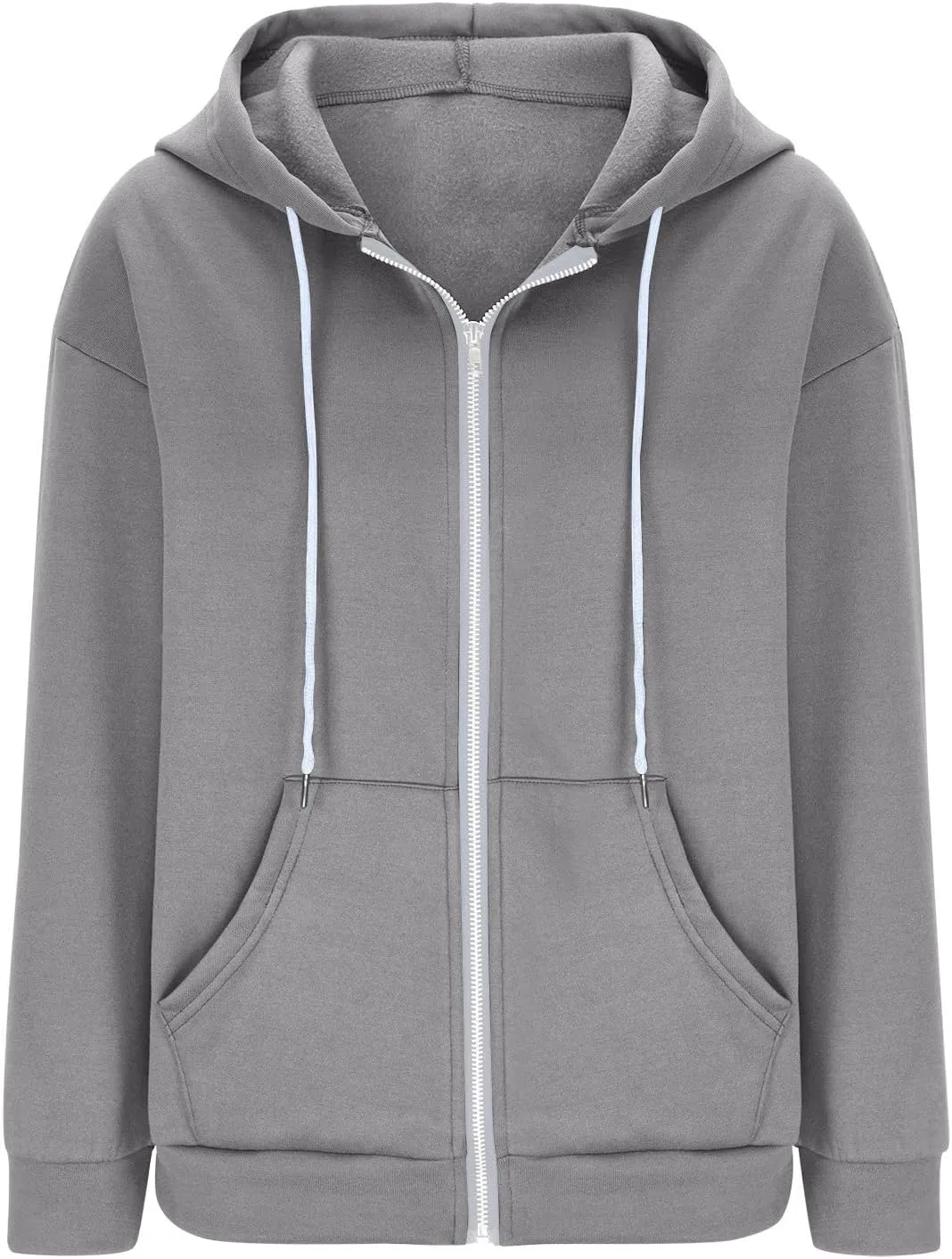TUNUSKAT Womens Zip Up Hoodie Fall Oversized Sweatshirts Teen Girl Y2K Clothes Casual Drawstring Gym Jackets with Pockets