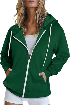 TUNUSKAT Womens Zip Up Hoodie Fall Oversized Sweatshirts Teen Girl Y2K Clothes Casual Drawstring Gym Jackets with Pockets