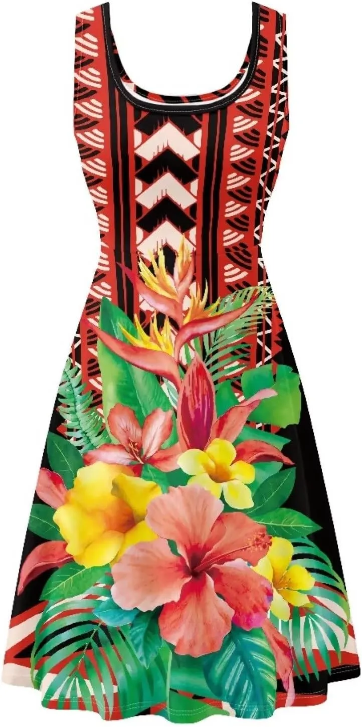 Uasibuni Summer Boho Beach Dresses for Women Floral Tshirt Sundress Casual Sleeveless Tank Dress