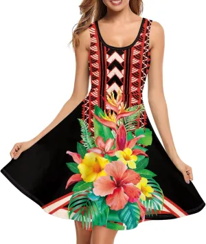 Uasibuni Summer Boho Beach Dresses for Women Floral Tshirt Sundress Casual Sleeveless Tank Dress