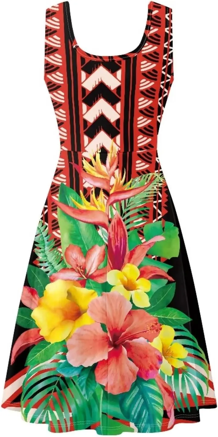 Uasibuni Summer Boho Beach Dresses for Women Floral Tshirt Sundress Casual Sleeveless Tank Dress