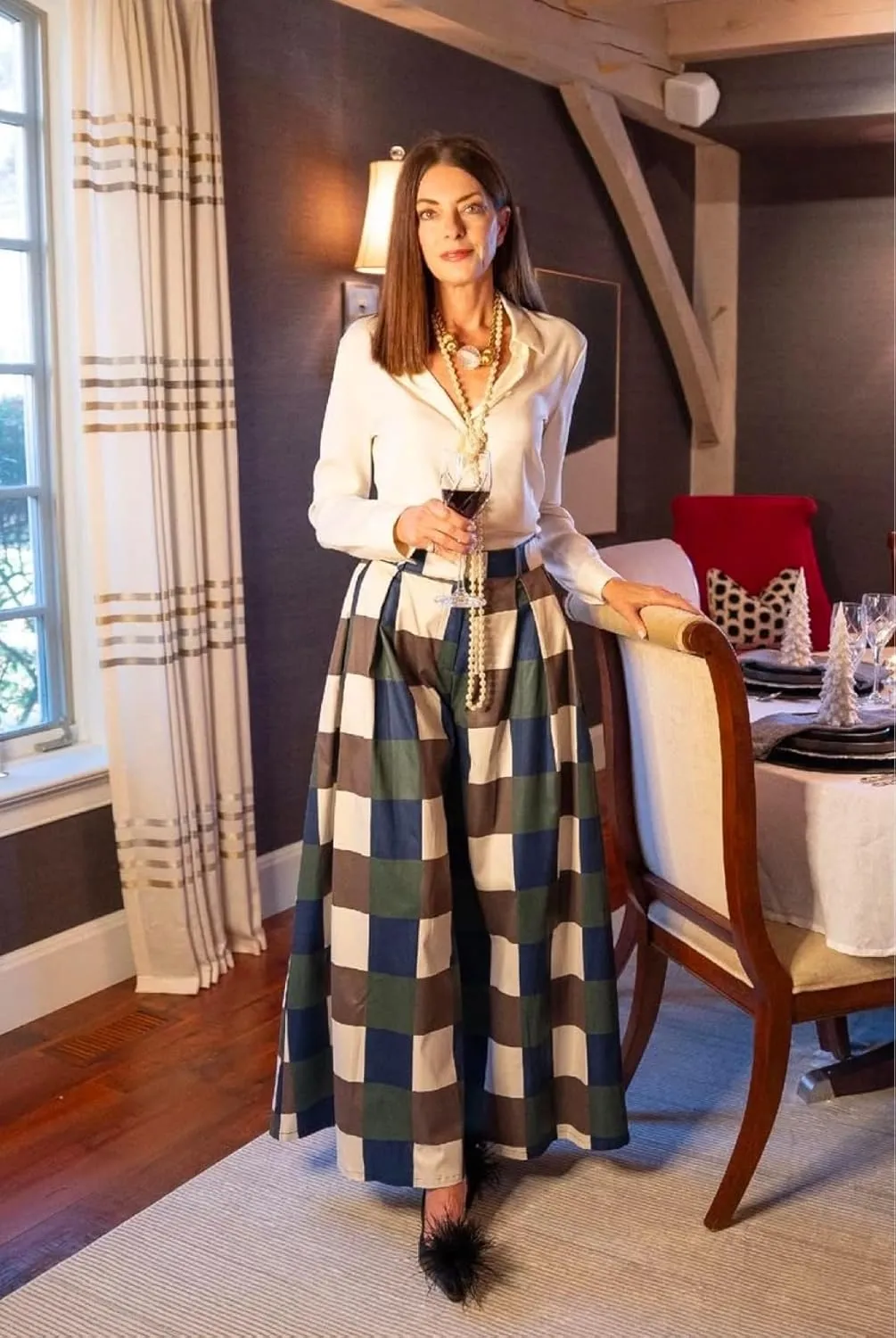 UOOZEE Women's Loose Checkered Wide Leg Pants High Waist Plaid Gingham Trousers Palazzo Pants