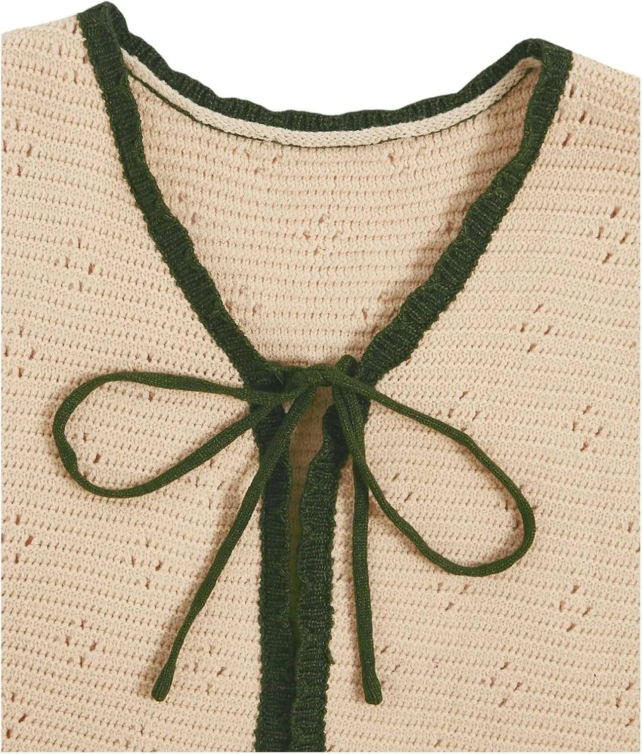 Verdusa Women's Sweater Vest Fall Fashion Trendy Tops Tie Front Sleeveless Crochet Knit Top