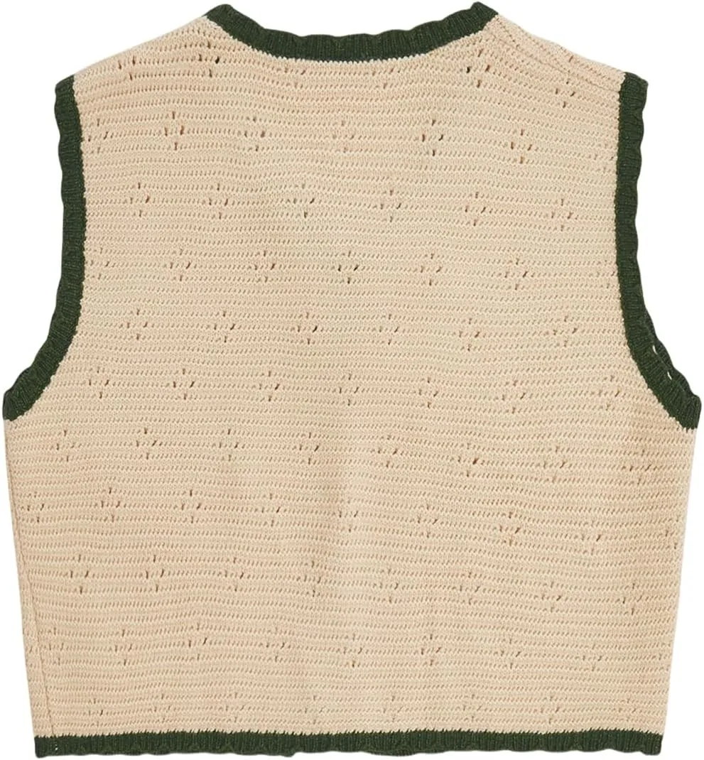 Verdusa Women's Sweater Vest Fall Fashion Trendy Tops Tie Front Sleeveless Crochet Knit Top