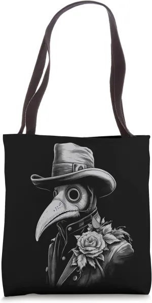 Vintage Plague Doctor Gothic Dark Aesthetic Black and White Tote Bag
