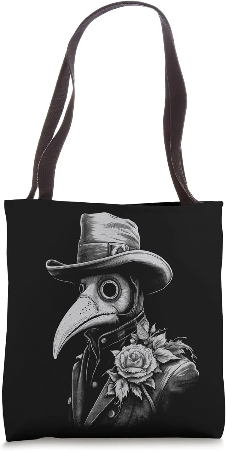 Vintage Plague Doctor Gothic Dark Aesthetic Black and White Tote Bag