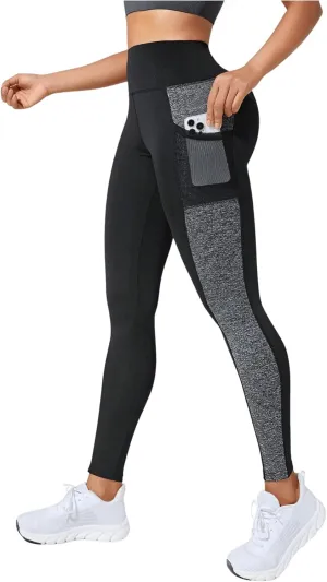 WDIRARA Women's High Waisted Yoga Pants Color Block Tummy Control Athletic Workout Leggings with Pockets