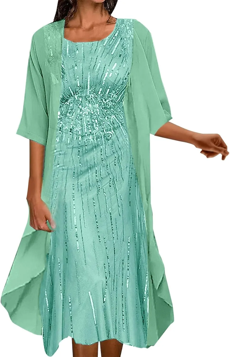 Women Boho Floral Print 2 Piece Set Elegant Flowy Irregular Hem Dress Cardigan Wedding Guest Midi Dresses