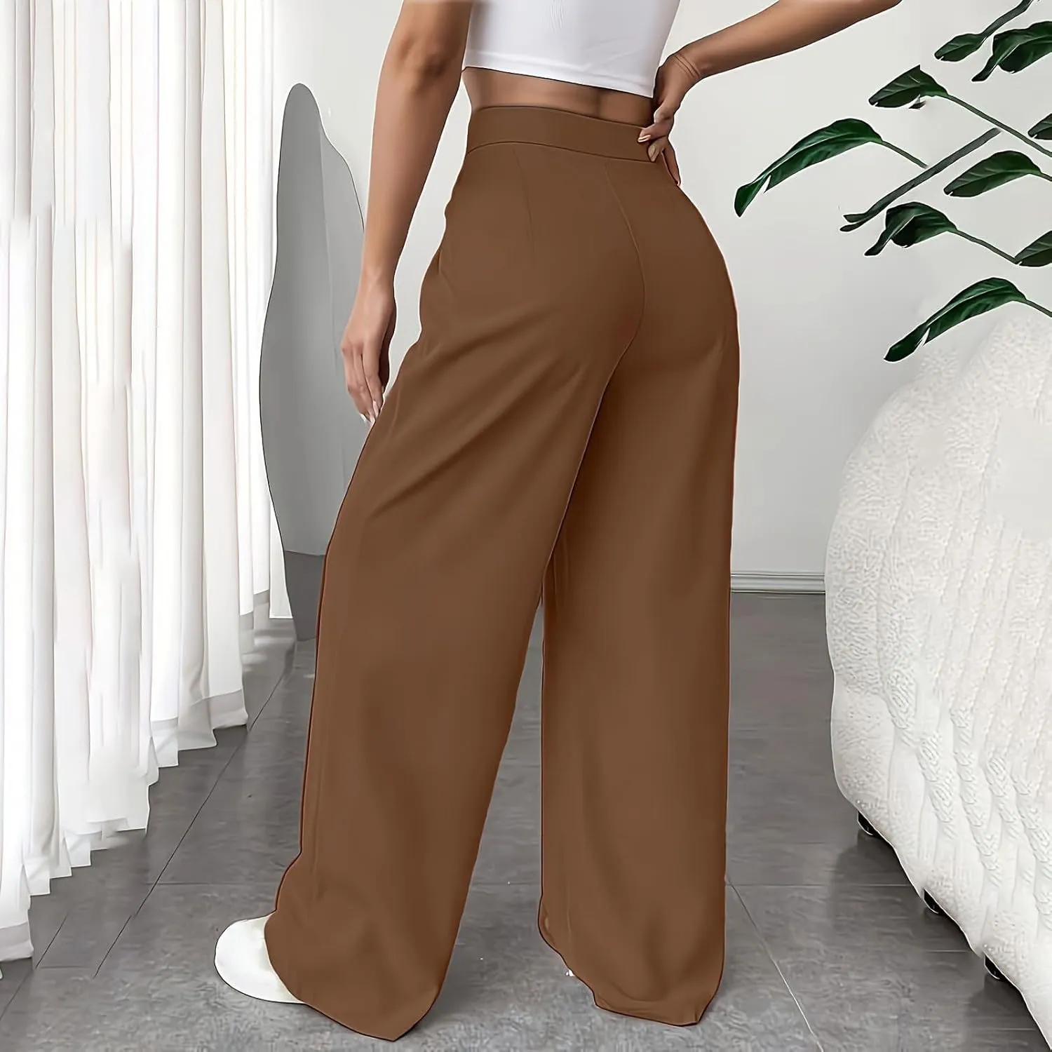 Women Casual High Waist Suit Pants Business Work Trousers Dressy Stretchy Pants Straight Suits Pants Wide Leg Pant