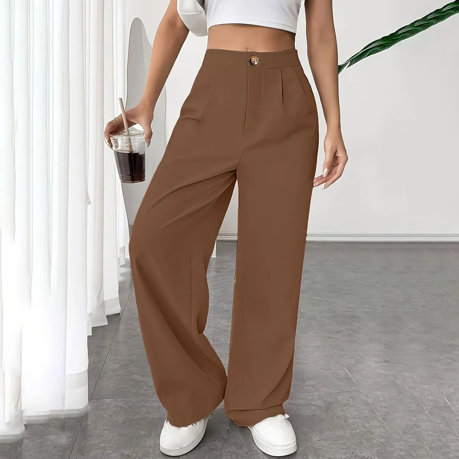 Women Casual High Waist Suit Pants Business Work Trousers Dressy Stretchy Pants Straight Suits Pants Wide Leg Pant