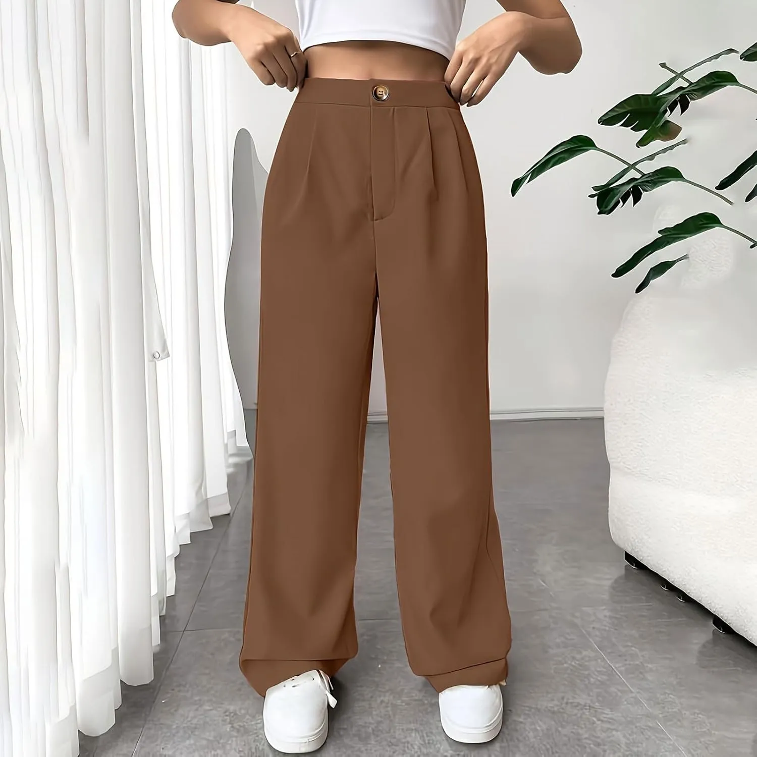 Women Casual High Waist Suit Pants Business Work Trousers Dressy Stretchy Pants Straight Suits Pants Wide Leg Pant