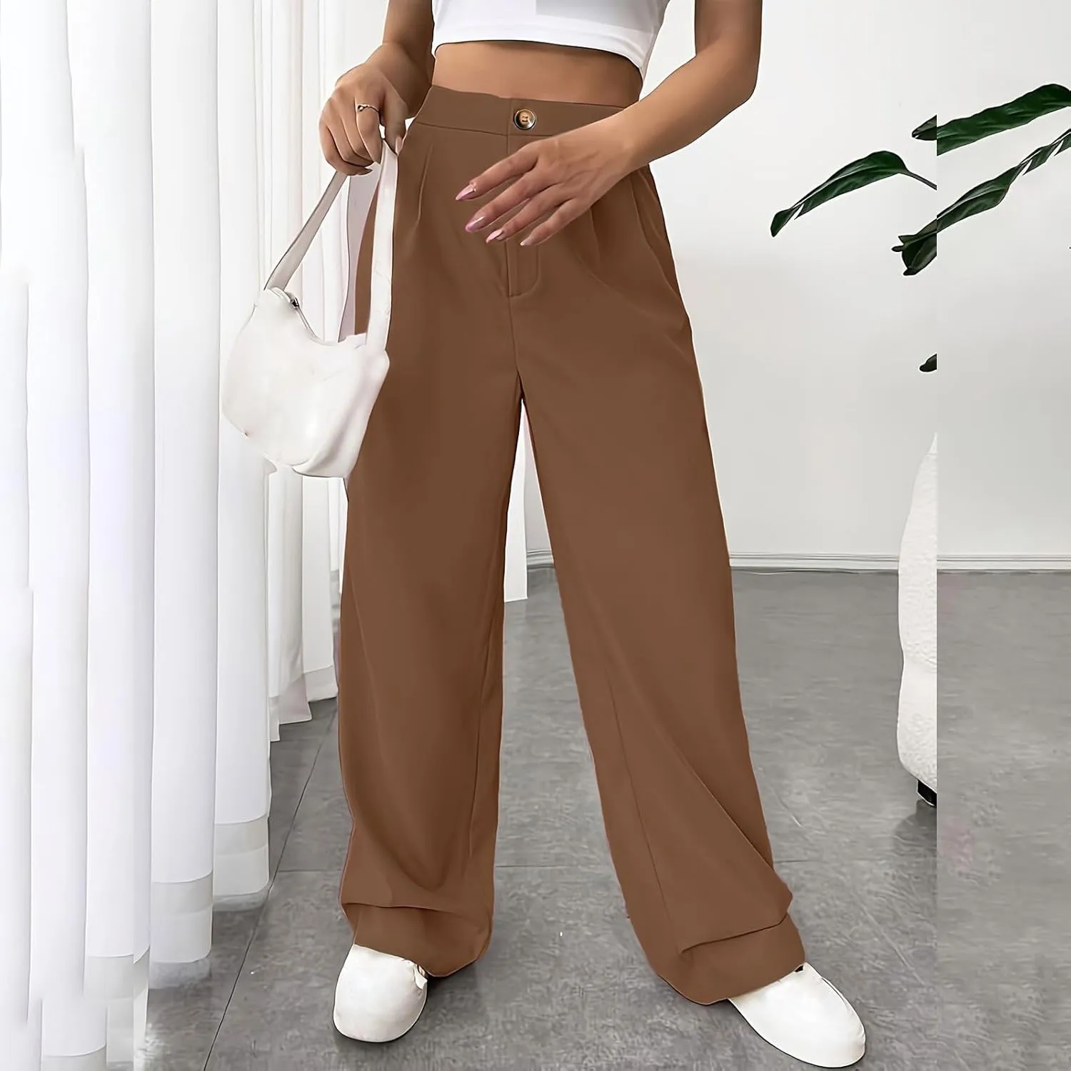 Women Casual High Waist Suit Pants Business Work Trousers Dressy Stretchy Pants Straight Suits Pants Wide Leg Pant