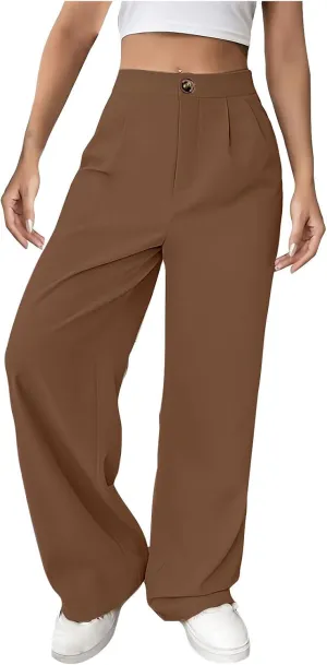Women Casual High Waist Suit Pants Business Work Trousers Dressy Stretchy Pants Straight Suits Pants Wide Leg Pant