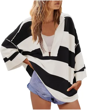 Women Color Block Oversized Sweatshirts Loose Fit Trendy Pullover Tops V Neck Cute Preppy Sweatshirts Y2K Fall Clothes
