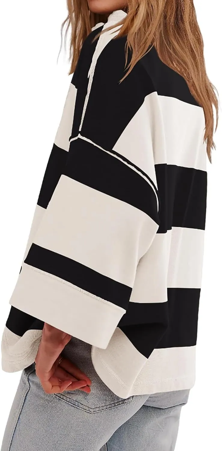 Women Color Block Oversized Sweatshirts Loose Fit Trendy Pullover Tops V Neck Cute Preppy Sweatshirts Y2K Fall Clothes