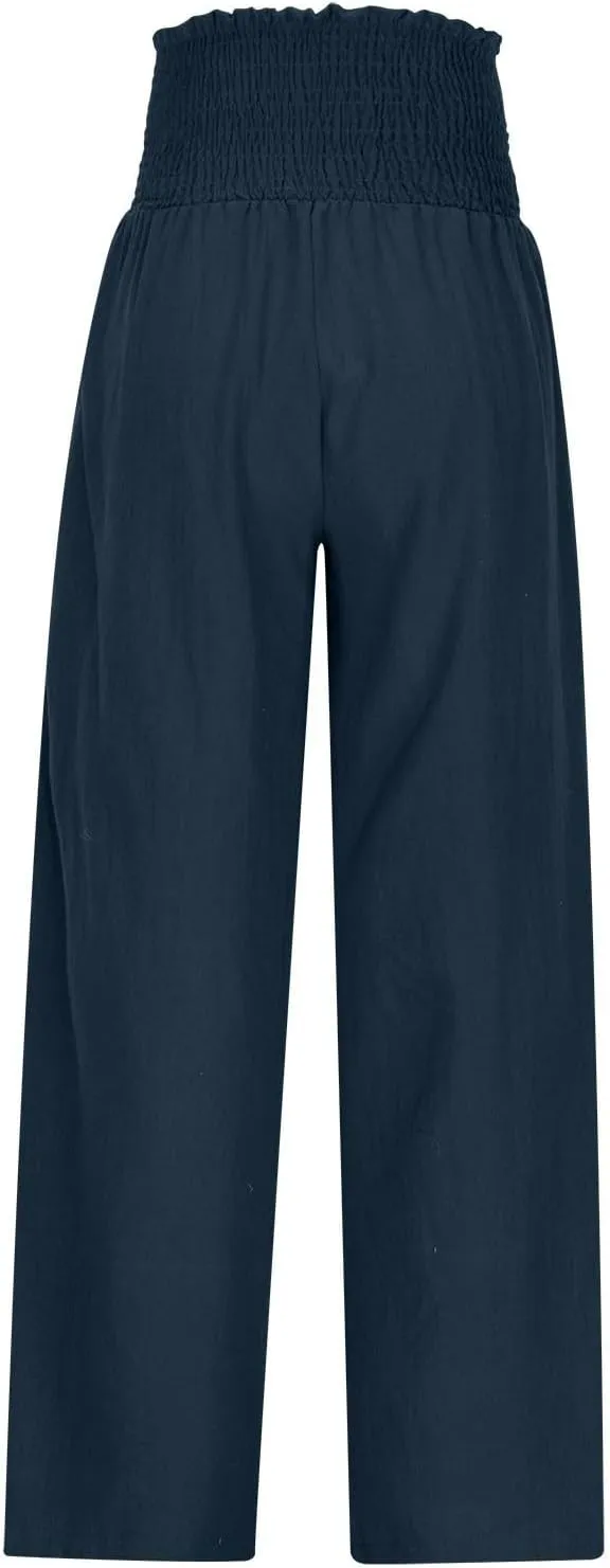 Women Cotton Gaucho Pants Loose Stretchy High Waist Trousers Summer Lightweight Baggy Slacks Solid Home Lounge Outfit