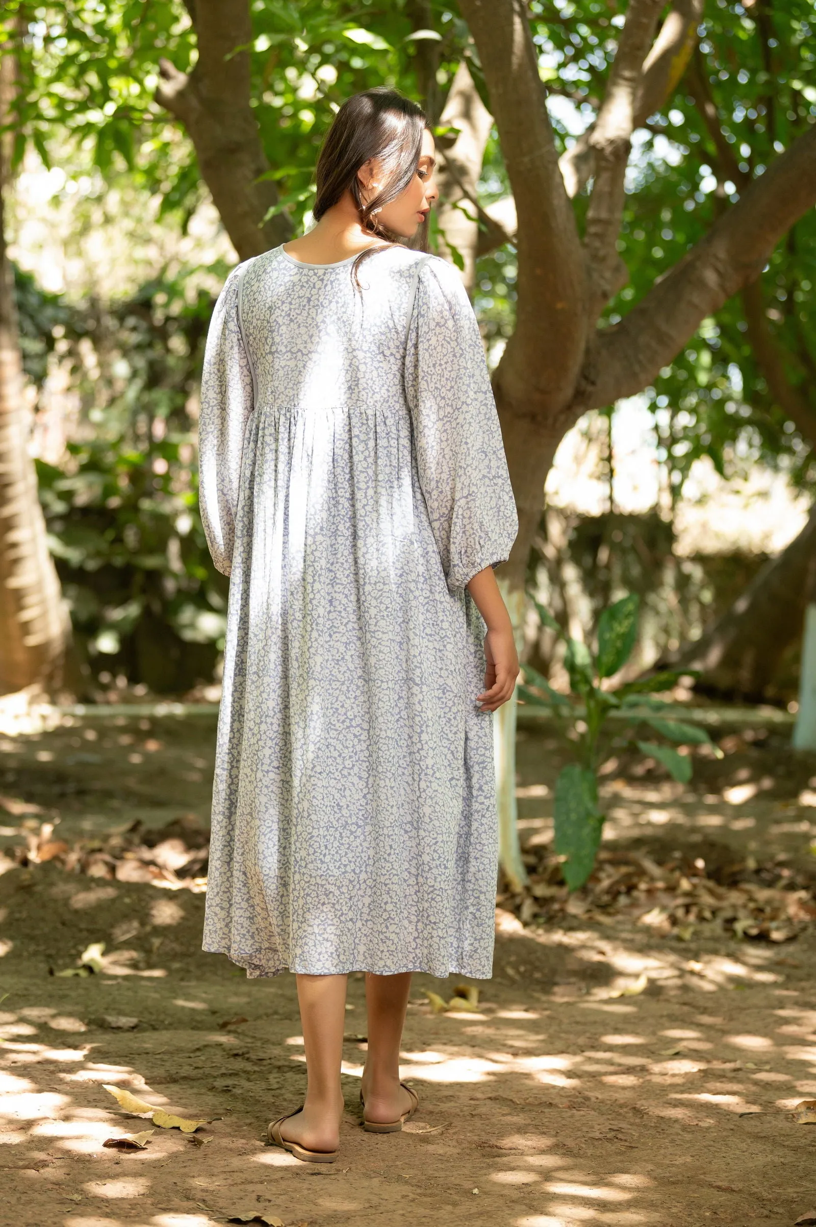 Women Cotton Printed Vneck Loose Fit Wrap Dress Lilac
