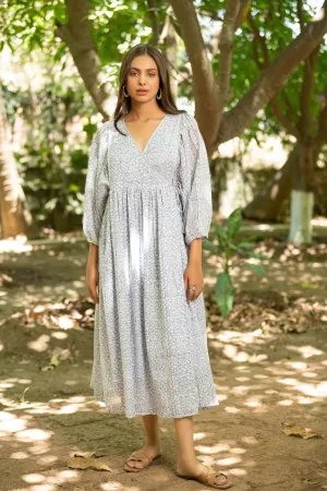 Women Cotton Printed Vneck Loose Fit Wrap Dress Lilac