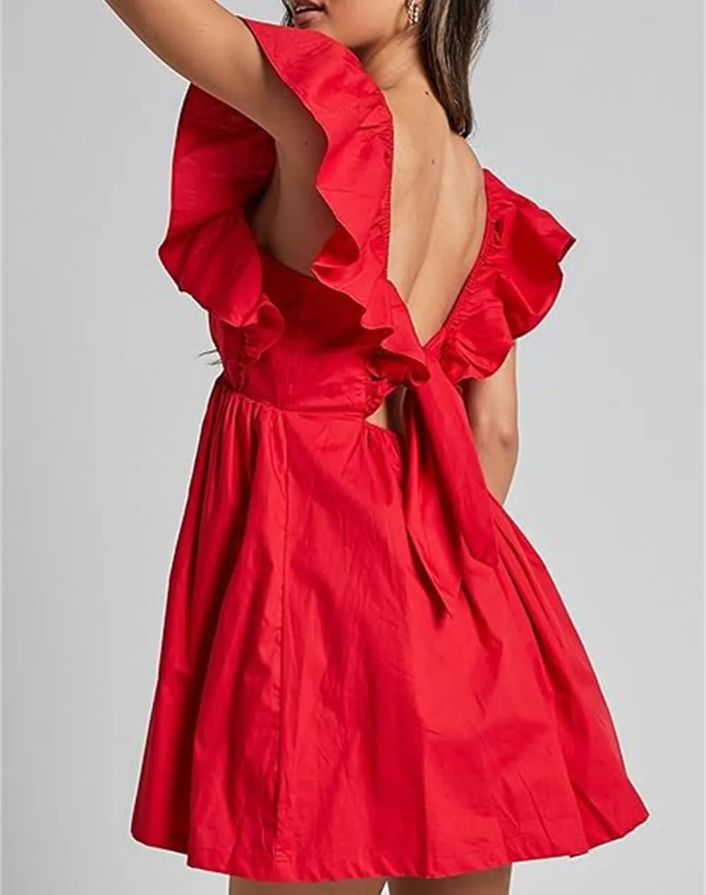 Women Deep Vneck Babydoll Dress Ruffle Sleeve Flowy Mini Dress Aline Boho Vacation Beach Y2k Cute Sun Dress