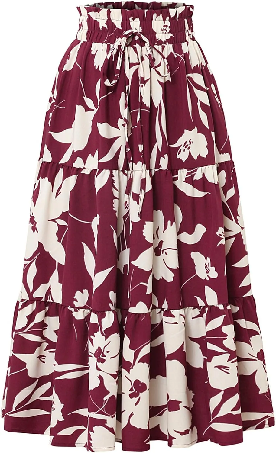 Women Floral Midi Skirt Aline Pleated Long Skirt Summer Boho Skirt