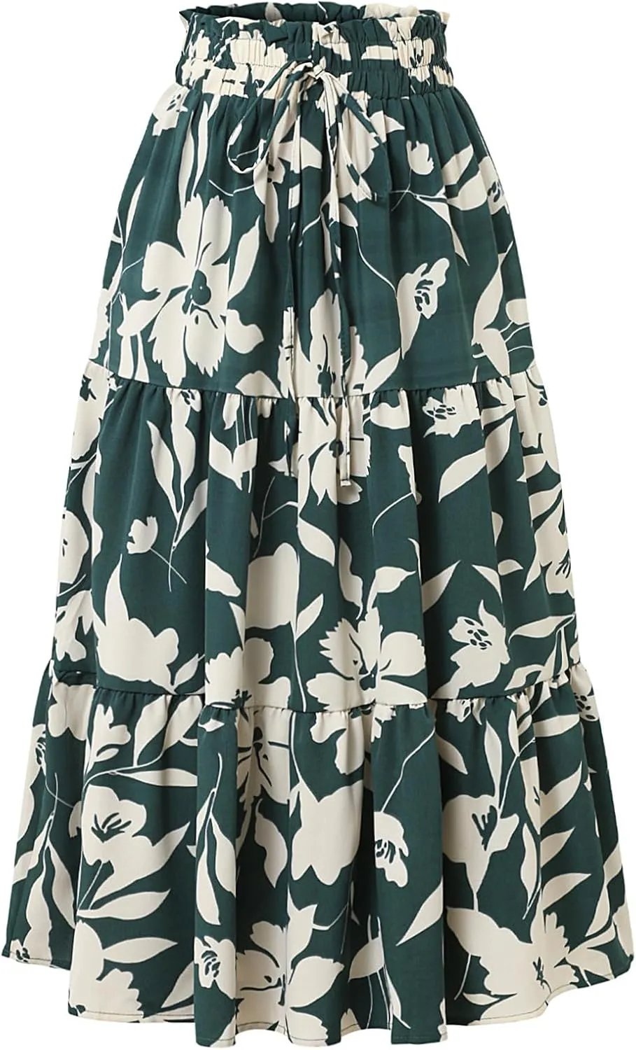 Women Floral Midi Skirt Aline Pleated Long Skirt Summer Boho Skirt