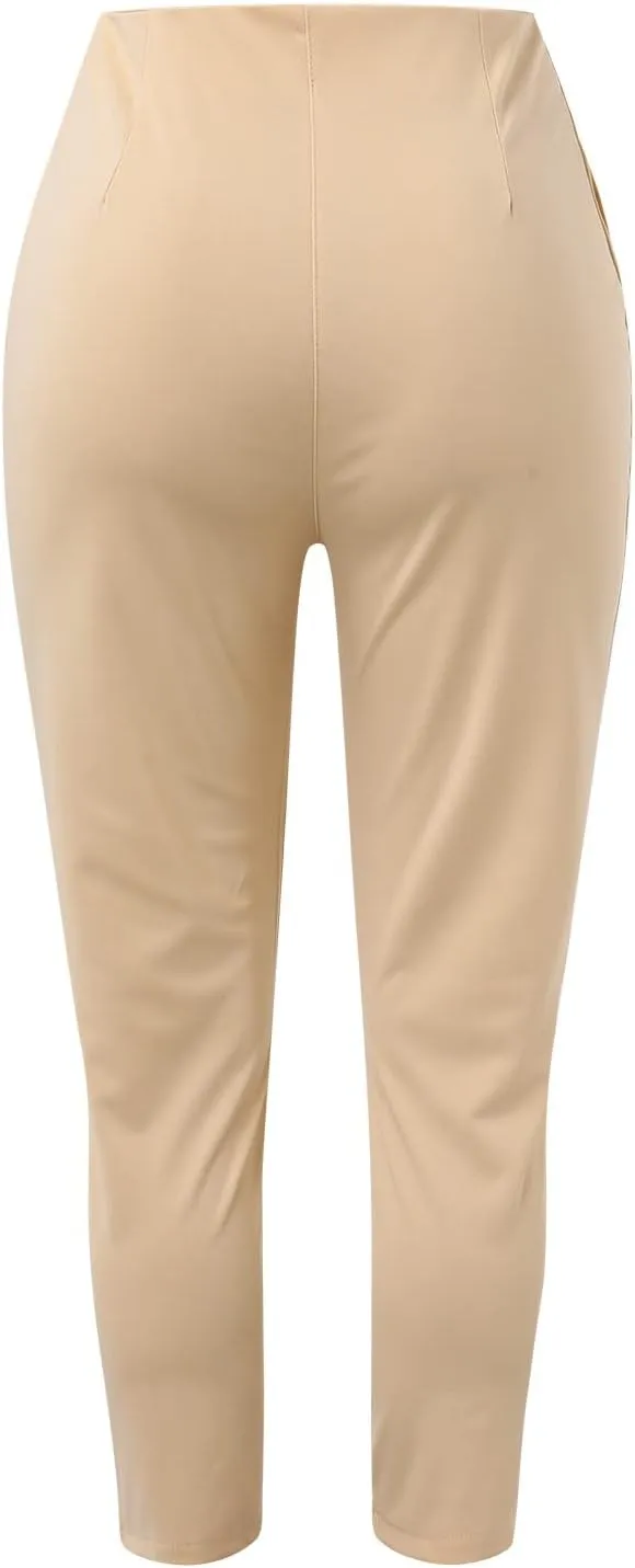 Women High Waist Casual Dress Pants Business Office Slim Skinny Trousers Solid Comfy Work Pant with Pocket #220