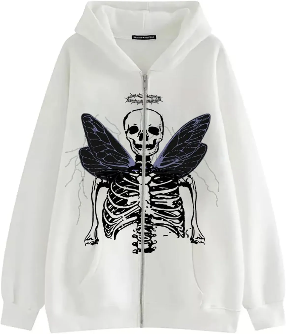 Women Men Oversized Zip Up Hoodie Sweatshirt Rhinestone Skeleton Sweatshirt Loose Fit Aesthetic Hoodies