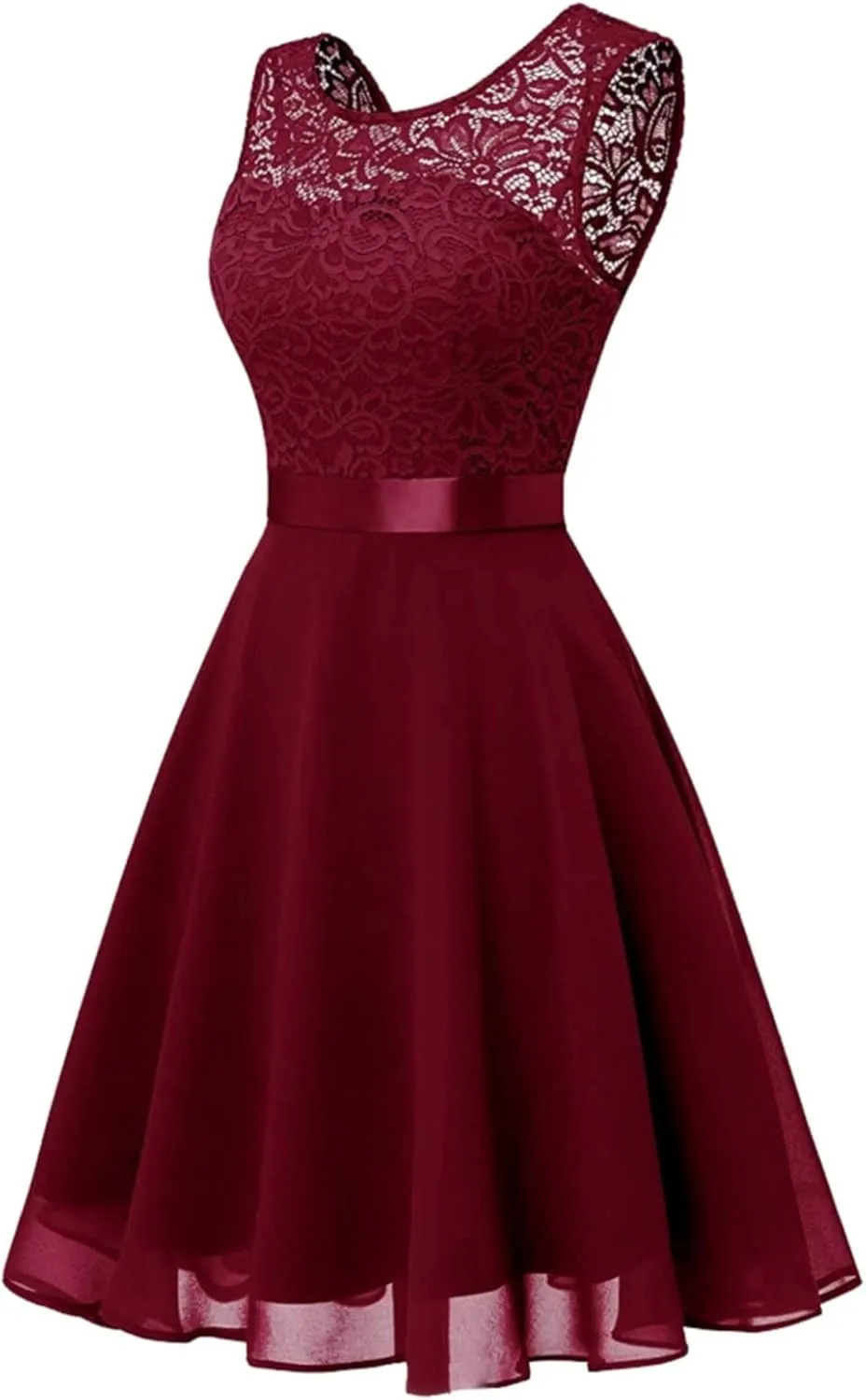 Women Mesh Floral Embroidery Cocktail Dress Sleevelesss Crewneck Flared a Line Midi Dress Wedding Prom Evening Dress