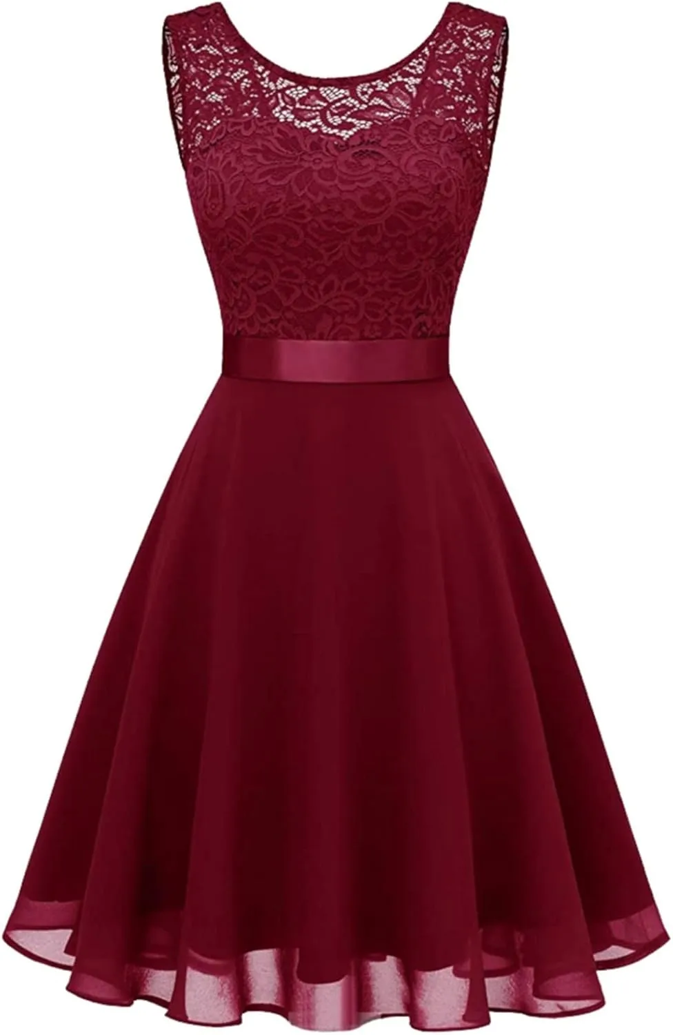 Women Mesh Floral Embroidery Cocktail Dress Sleevelesss Crewneck Flared a Line Midi Dress Wedding Prom Evening Dress