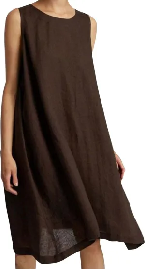 Women Summer Cotton Linen Dress 2024 Solid Color Casual Soft Sleeveless Crewneck Tank Sundress Midi for Beach Resort