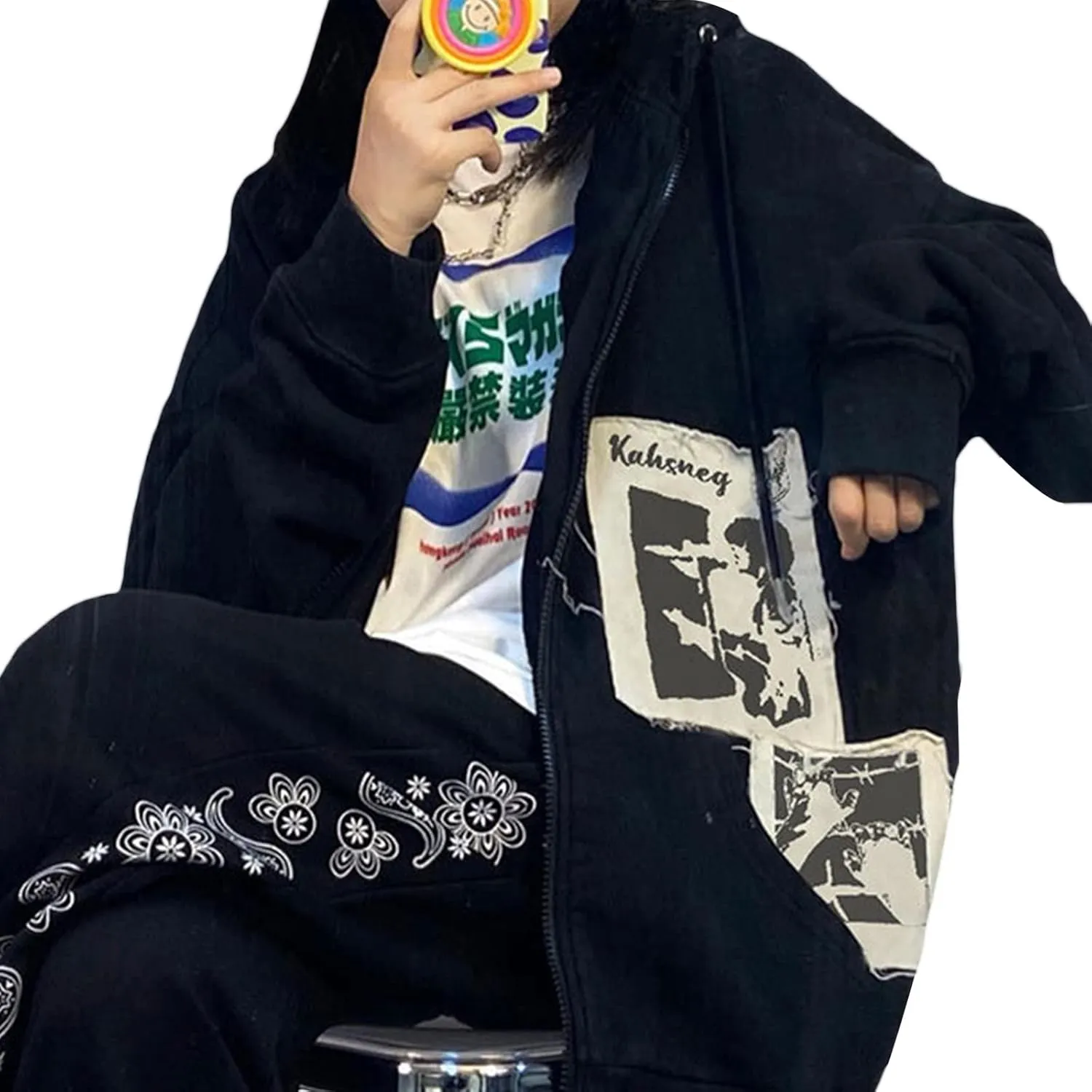 Women Y2k Zip Up Hoodie Vintage Graphic Oversized Sweatshirt Aesthetic Harajuku Teen Girls Jacket