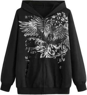 Women Y2k Zip Up Hoodie Vintage Graphic Oversized Sweatshirt Aesthetic Harajuku Teen Girls Jacket