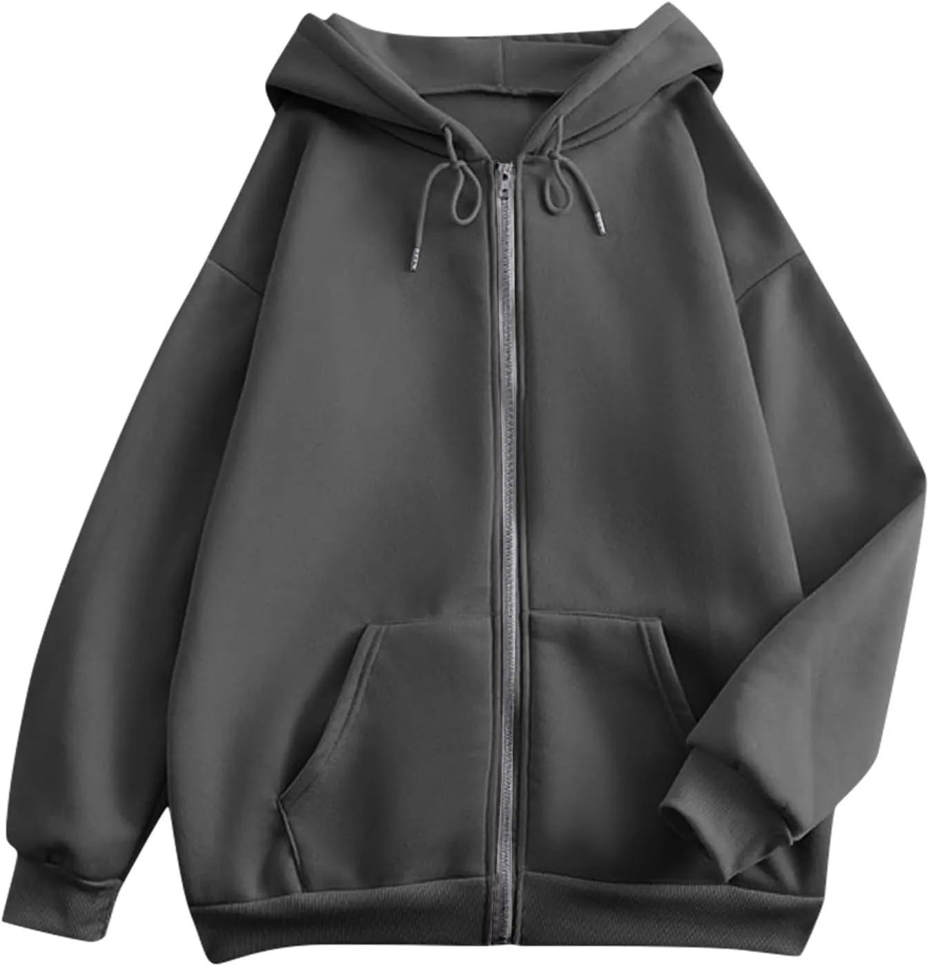 Women Zip Up Hoodie Long Sleeve Oversized Sweatshirts Y2K Jacket Pockets Patchwork Design Drawstring Hooded Jacket