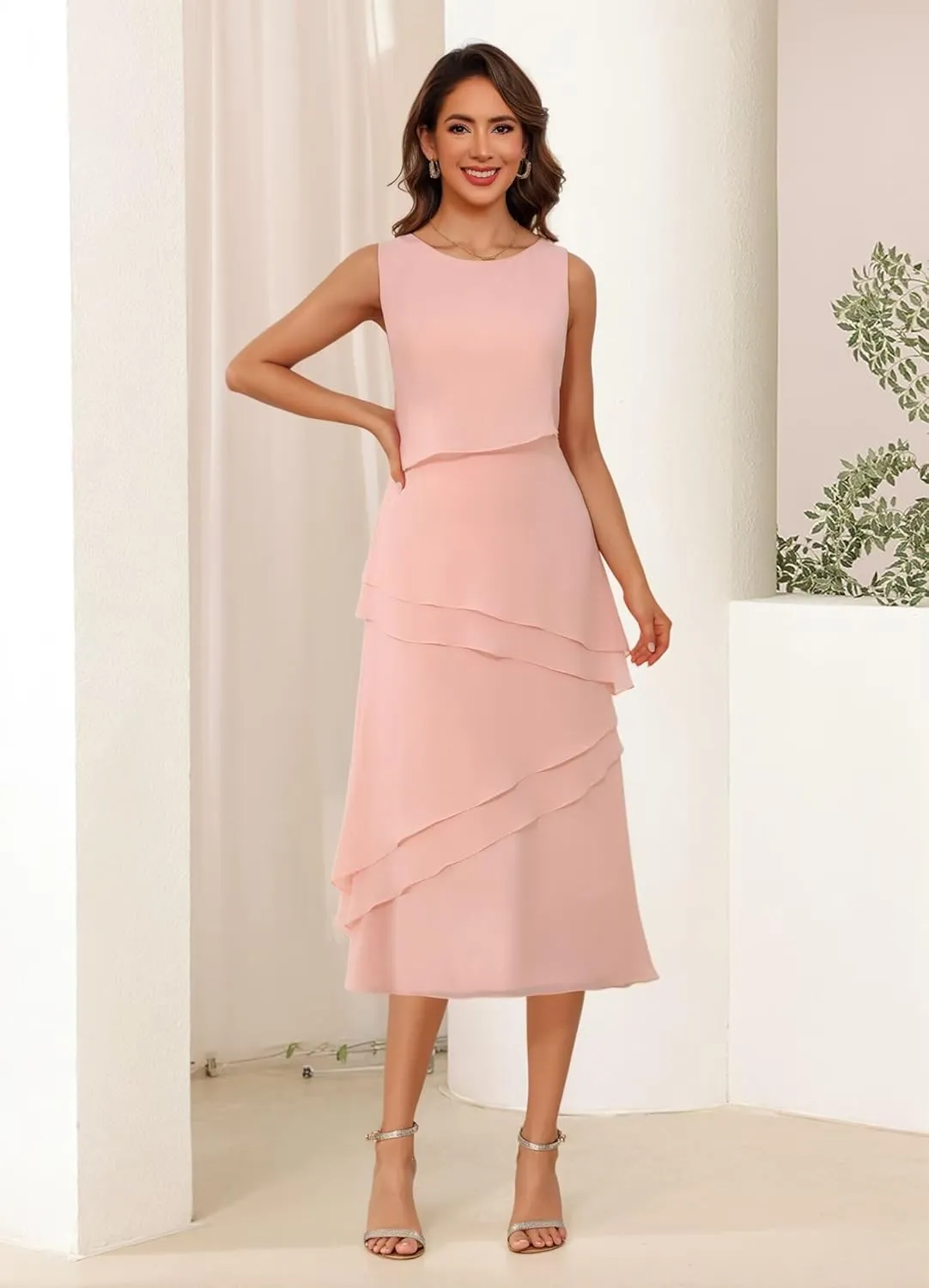 Women's 2 Piece Mother of The Bride Dresses 2025 for Wedding Tea Length Formal Evening Dress with Jacket PU252