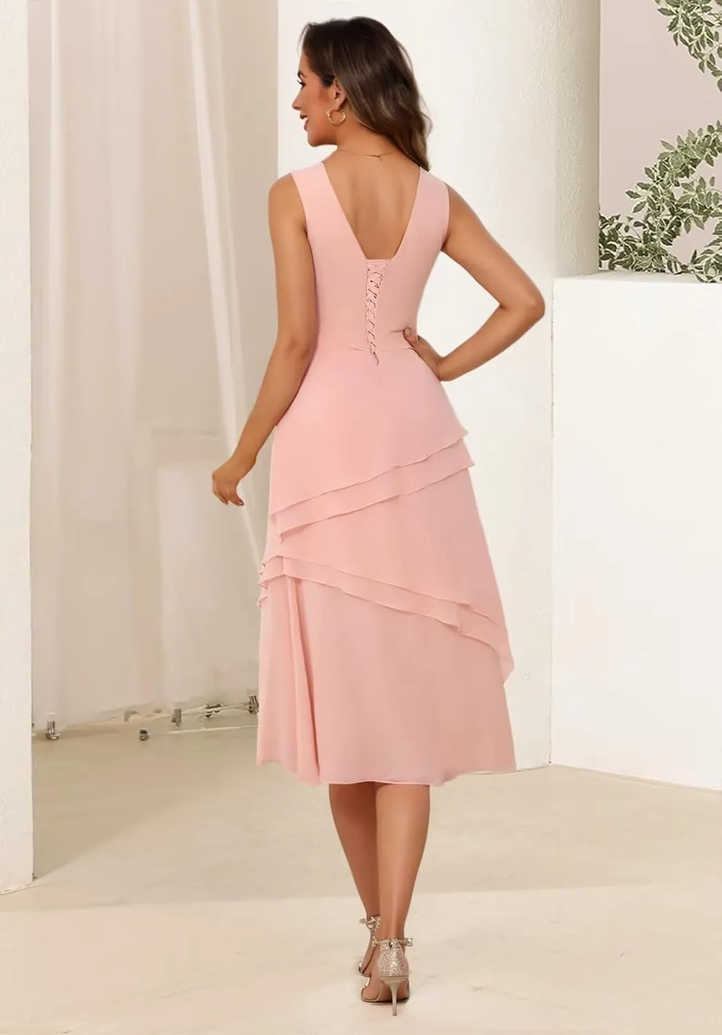 Women's 2 Piece Mother of The Bride Dresses 2025 for Wedding Tea Length Formal Evening Dress with Jacket PU252