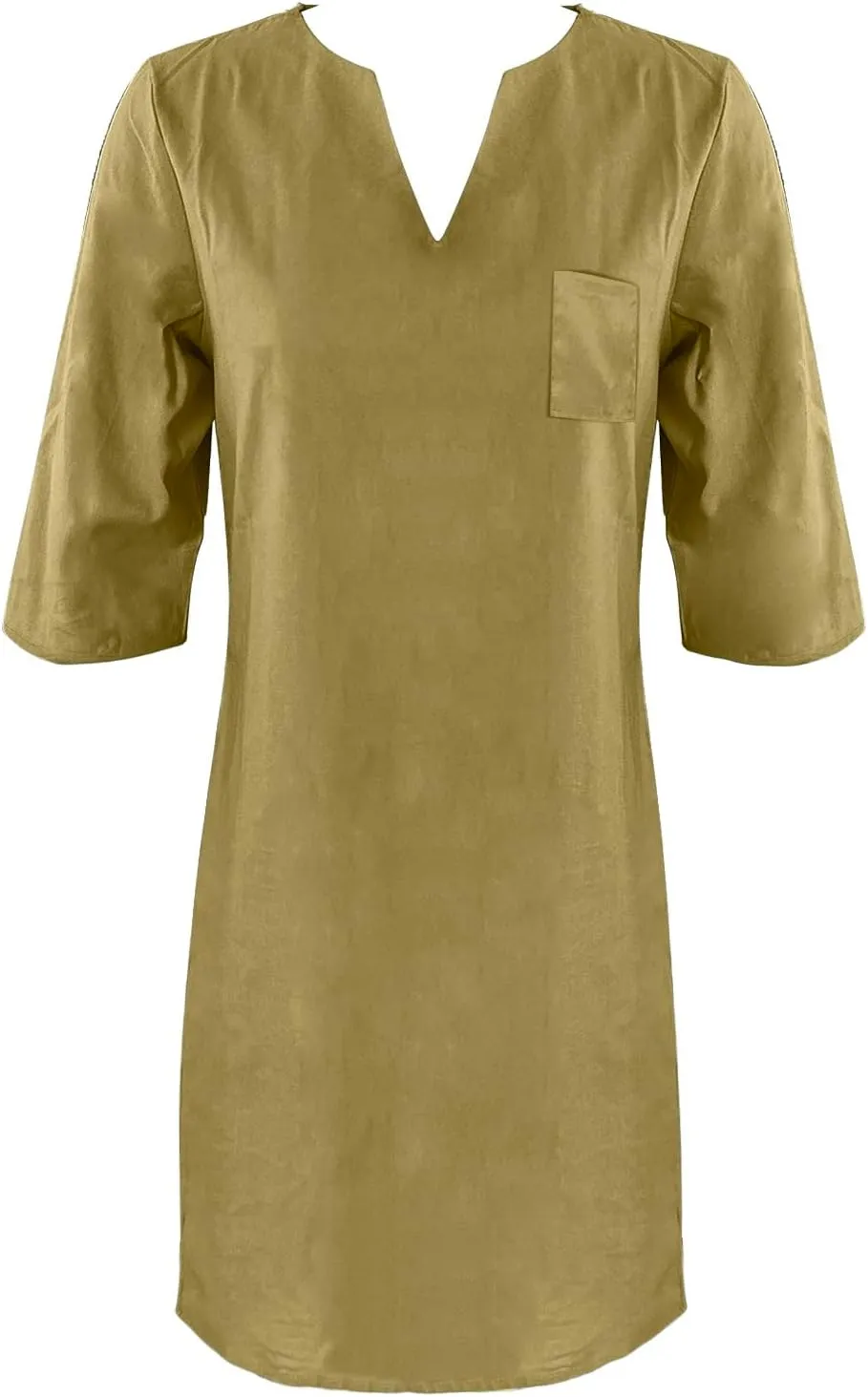 Womens 80% Cotton Dresses, 2024 Spring Summer Elegant Trendy V Neck 3/4 Sleeve Midi Dress, Casual Plain Beach Dress