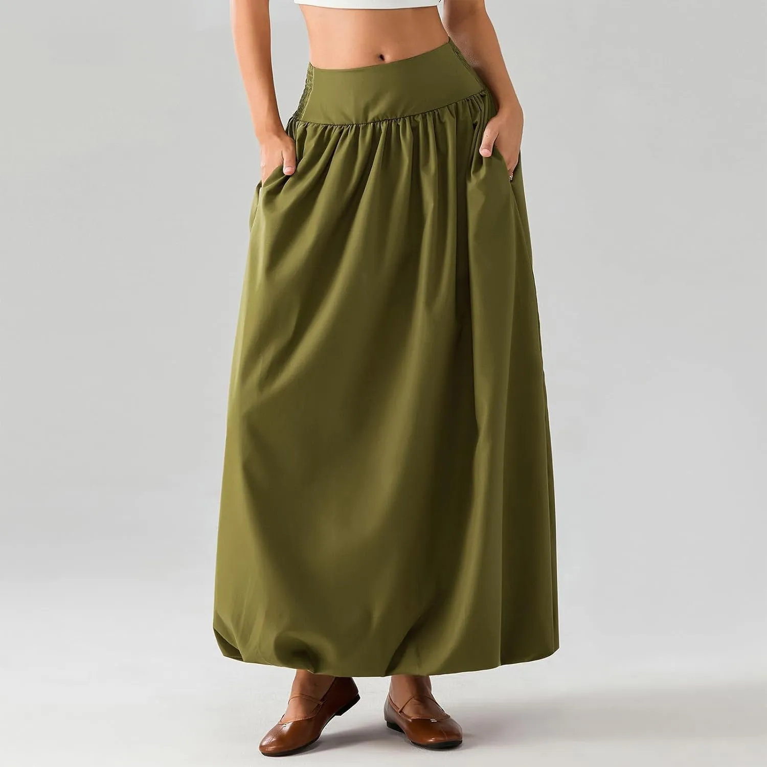 Women's Bubble Maxi Skirts Y2k a Line Long Skirt, Casual Ruffle Pleated Midi Dress, Womens Maxi Skirt