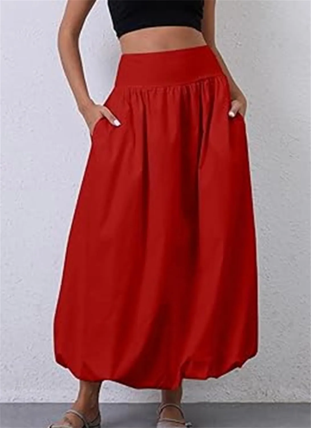 Women's Bubble Maxi Skirts Y2k a Line Long Skirt, Casual Ruffle Pleated Midi Dress, Womens Maxi Skirt